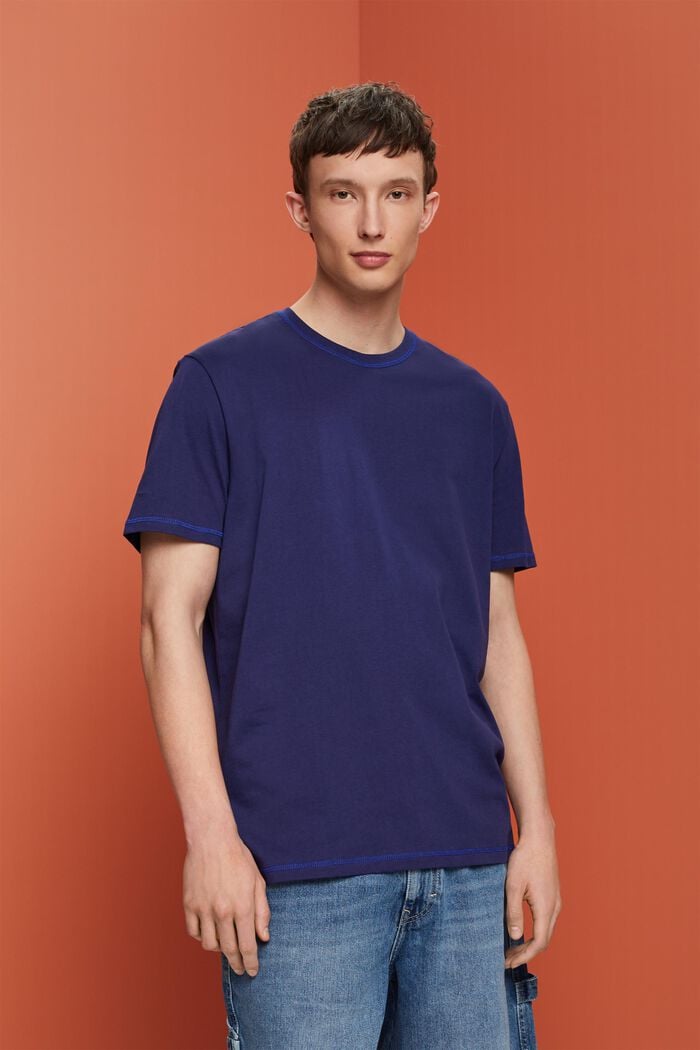 Žerzejové tričko s kontrastními švy, DARK BLUE, detail image number 0