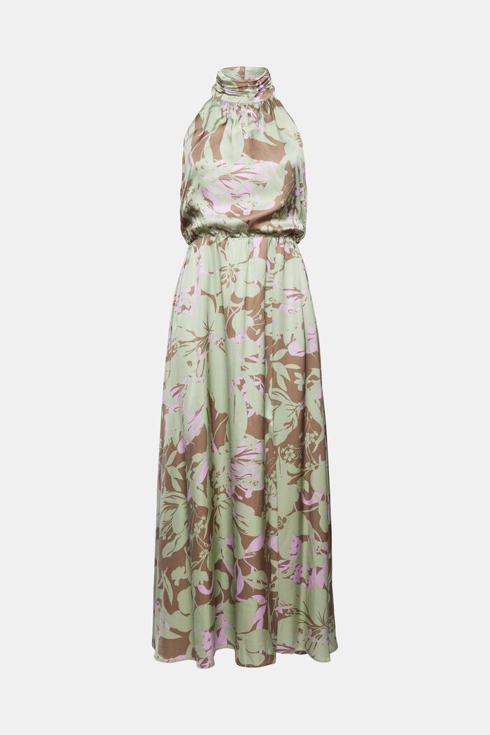 Šaty s výstřihem neckholder, se saténovým vzhledem a květinovým vzorem, PASTEL GREEN, overview