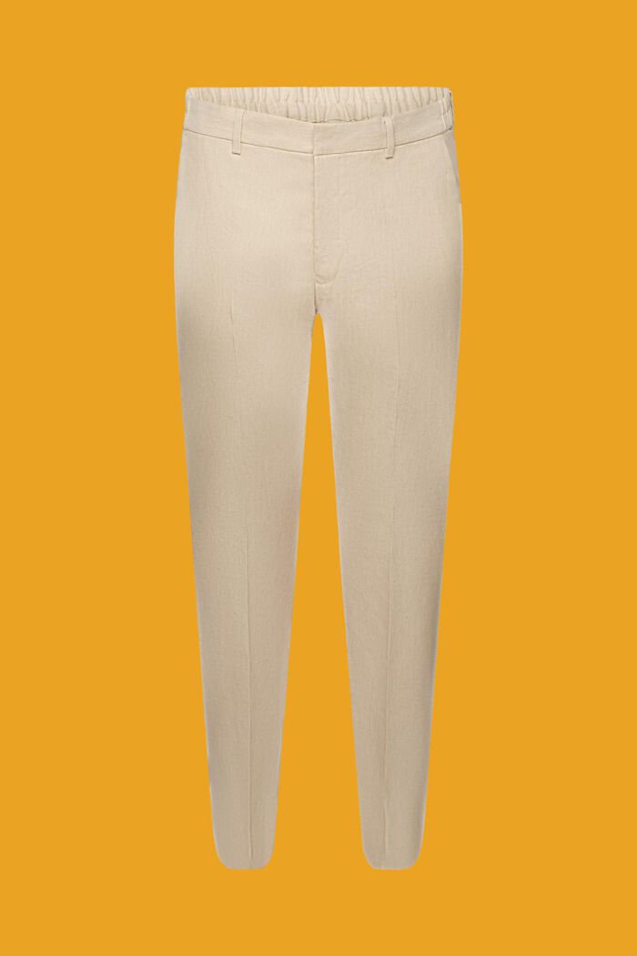 Úzké kalhoty Slim Fit ze směsi bavlny a lnu, KHAKI BEIGE, detail image number 6