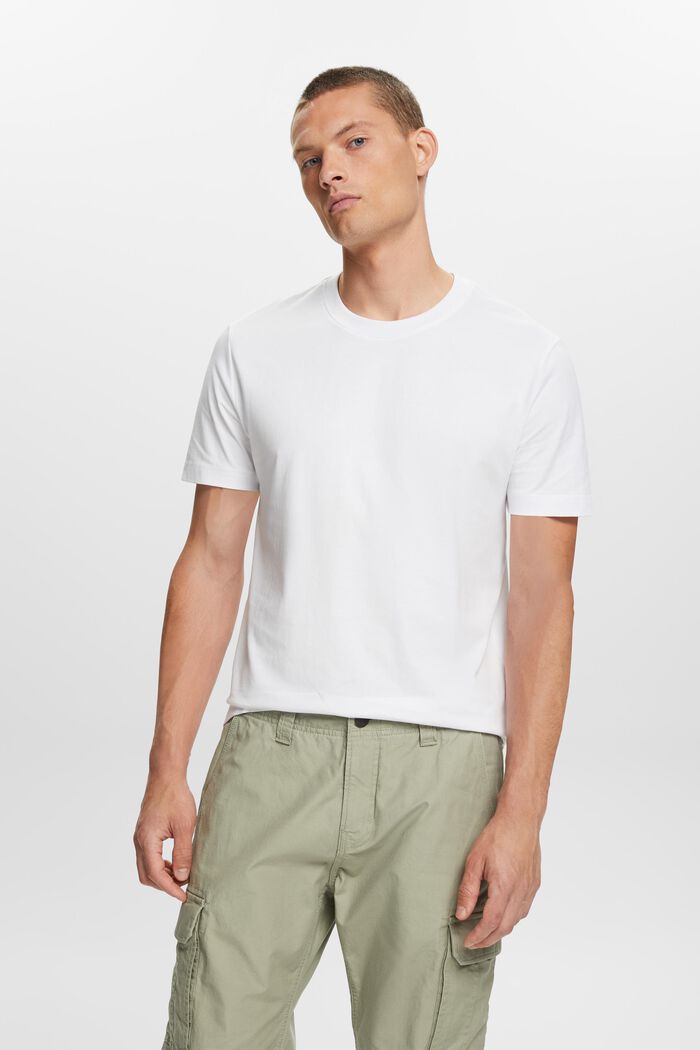 Tričko s kulatým výstřihem, z žerzeje z bavlny pima, WHITE, detail image number 0