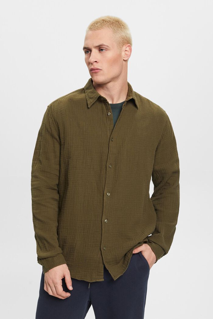 Mušelínová košile z udržitelné bavlny, KHAKI GREEN, detail image number 0