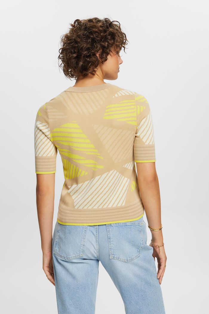 Žakárový pulovr s krátkým rukávem, bio bavlna, SAND, detail image number 3