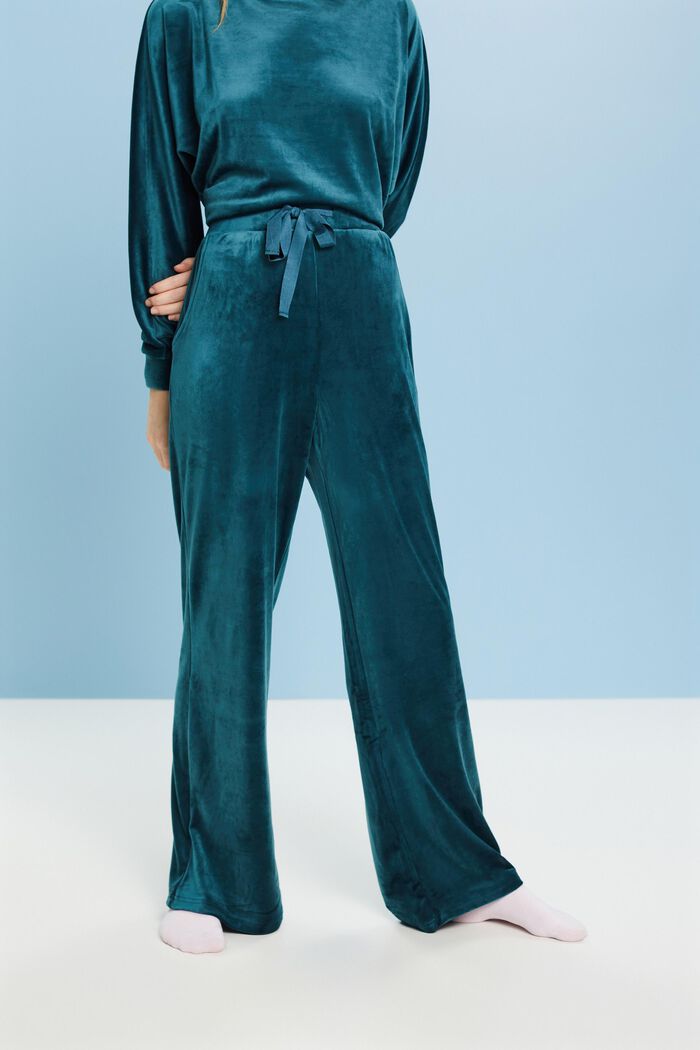 Sametové kalhoty pro volný čas, PETROL BLUE, detail image number 0