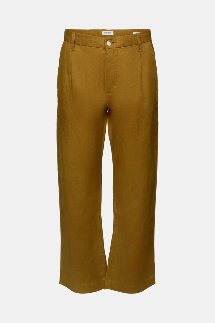 Rovné kalhoty ze směsi lnu a bavlny, OLIVE, detail image number 6