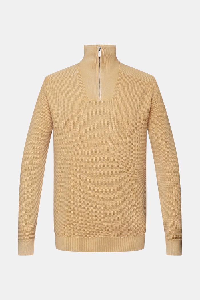 Pruhovaný svetr s polovičním zipem, 100% bavlna, BEIGE, detail image number 5