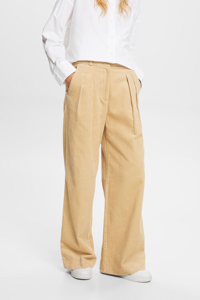 Manšestrové kalhoty s širokým střihem a středně vysokým pasem, DUSTY NUDE, detail image number 0