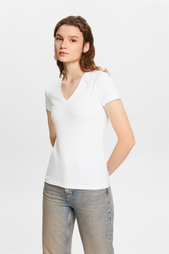 Tričko z žerzeje, se špičatým výstřihem, WHITE, detail image number 0