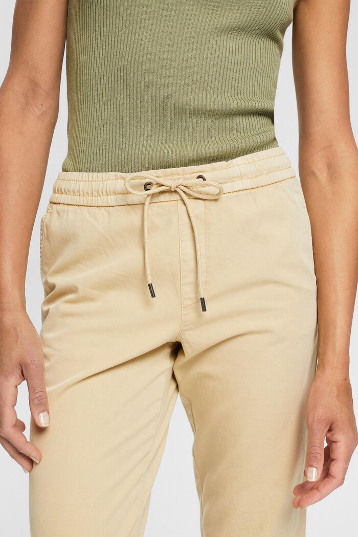 Kalhoty se stahovací šňůrkou v pase, z bavlna pima, SAND, detail image number 0