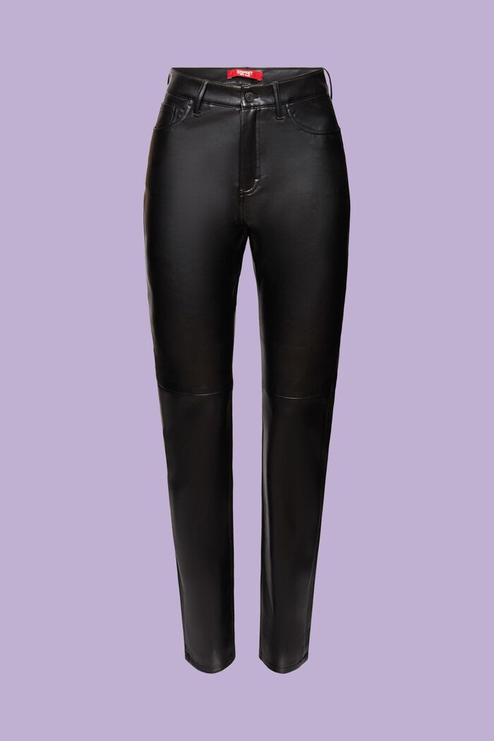 Kalhoty v úzkém střihu s vysokým pasem, z imitace kůže, BLACK, detail image number 6