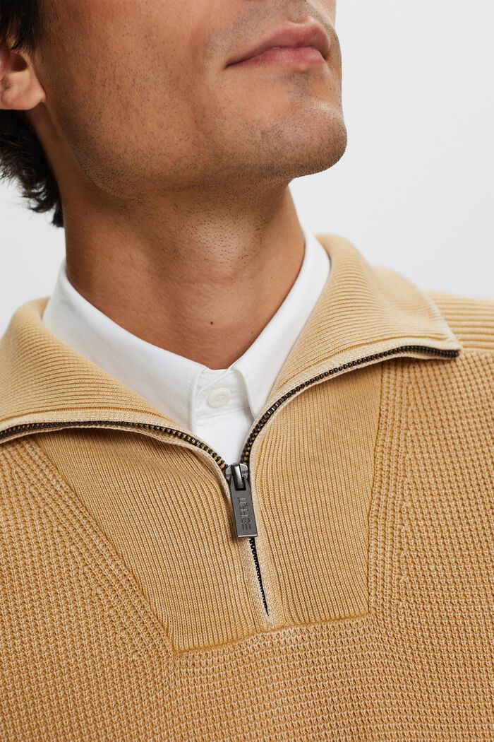 Pruhovaný svetr s polovičním zipem, 100% bavlna, BEIGE, detail image number 2