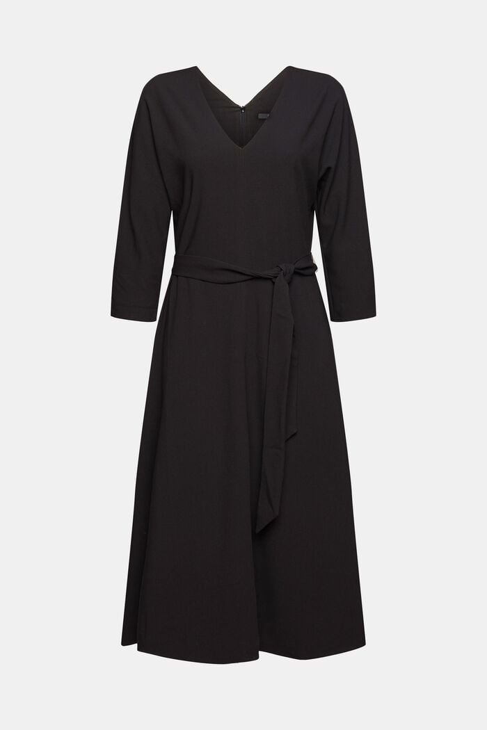 Midi šaty s vázačkou, BLACK, overview