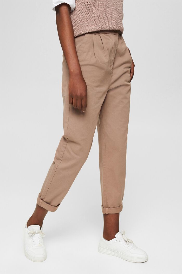 Kalhoty chino s vysokým pasem, 100% bavlna Pima, TAUPE, detail image number 0