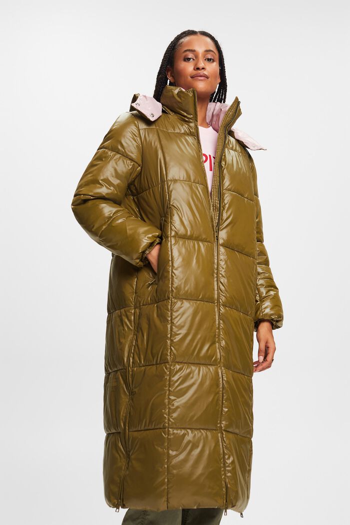 Prošívaná zateplená bunda s kapucí, DARK KHAKI, detail image number 0