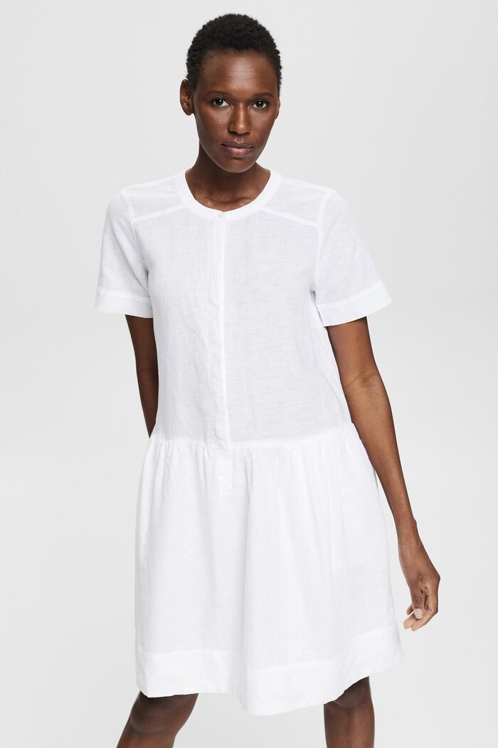 Ze směsi se lnem: šaty s knoflíkovou lištou, WHITE, detail image number 0
