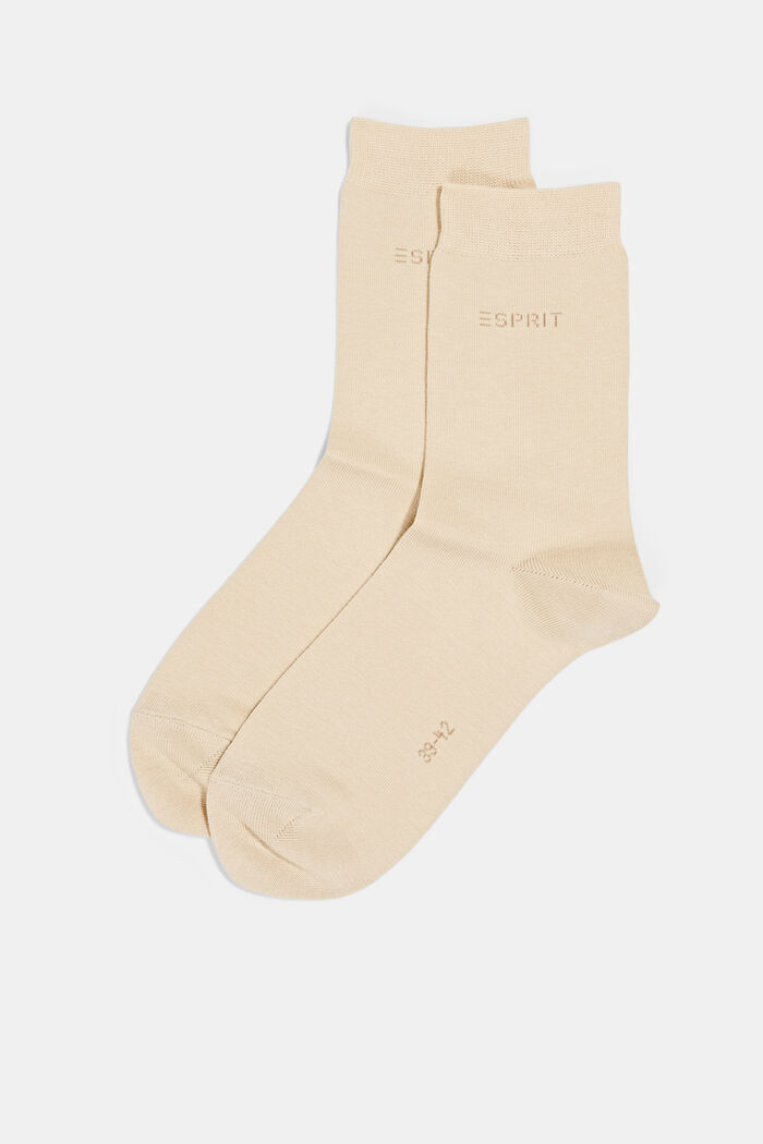 2 páry ponožek s vpleteným logem, bio bavlna, CREAM, detail image number 0