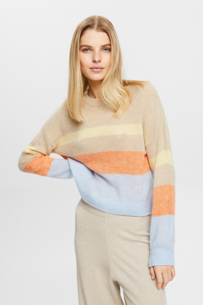 Proužkovaný pletený pulovr, LIGHT TAUPE, detail image number 0