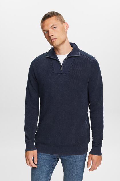 Pruhovaný svetr s polovičním zipem, 100% bavlna