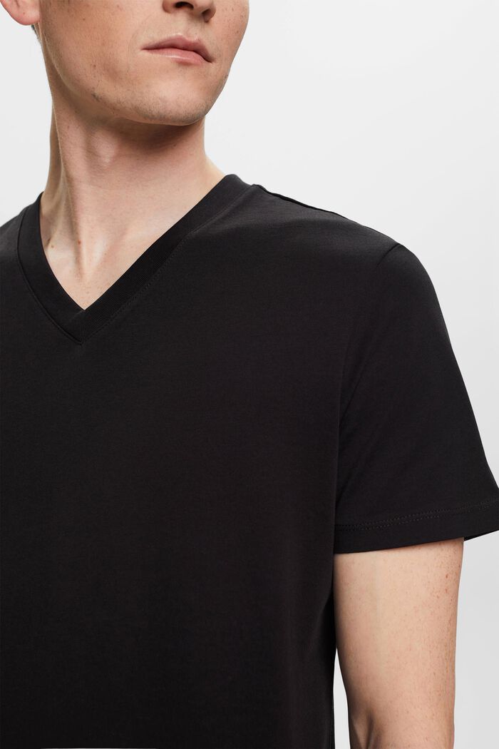 Bavlněné tričko Slim Fit se špičatým výstřihem, BLACK, detail image number 2