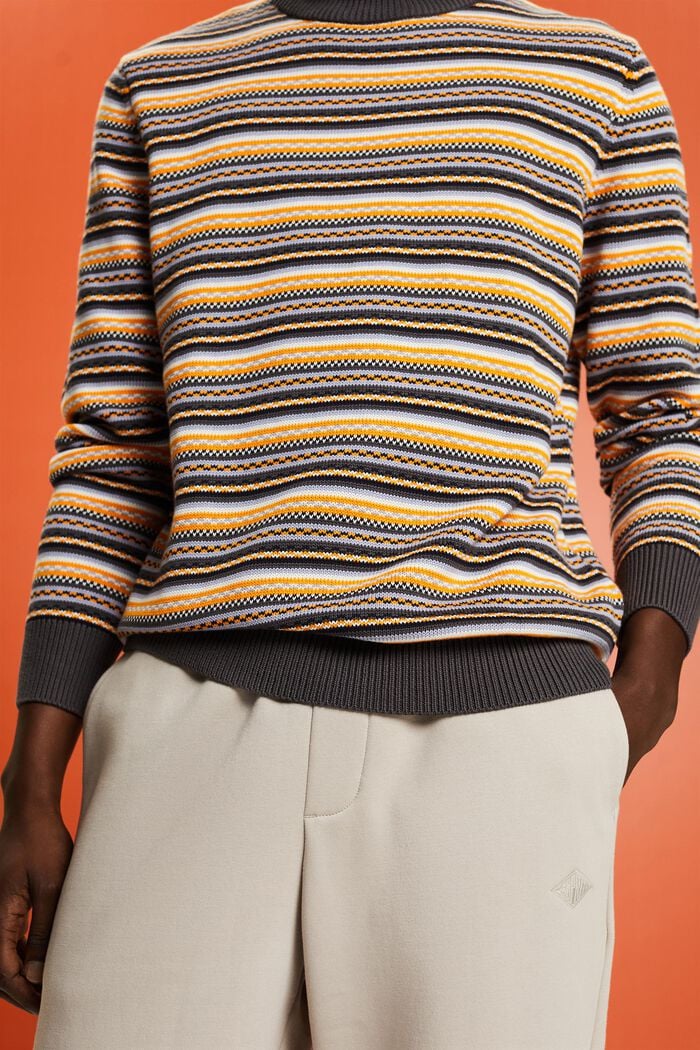 Bavlněný žakárový pulovr s krátkým rolákem, DARK GREY, detail image number 3