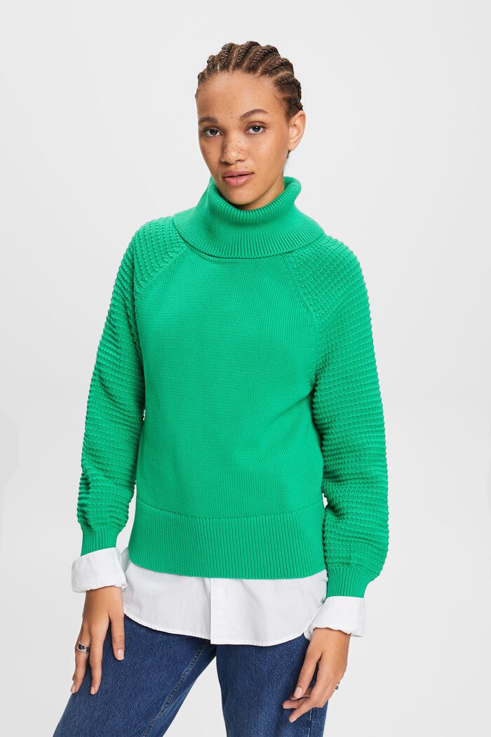 Bavlněný pulovr s nízkým rolákovým límcem, GREEN, detail image number 0