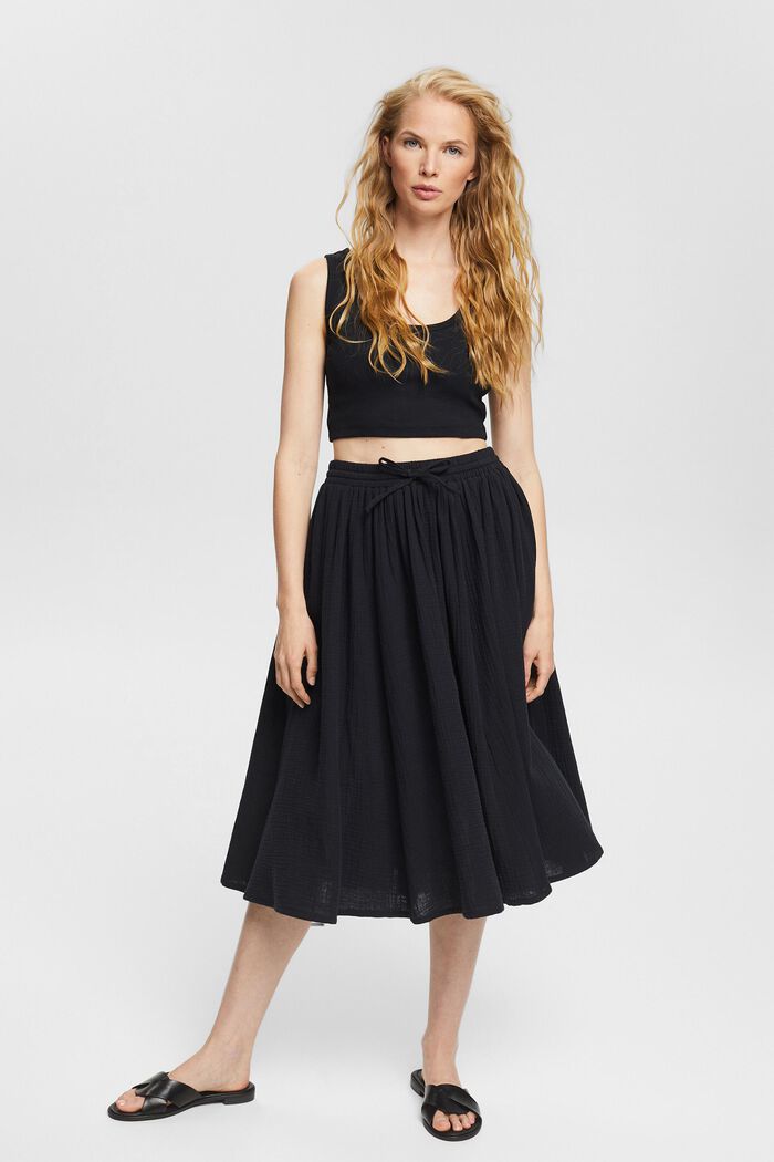 Midi sukně s pomačkaným efektem, BLACK, detail image number 1