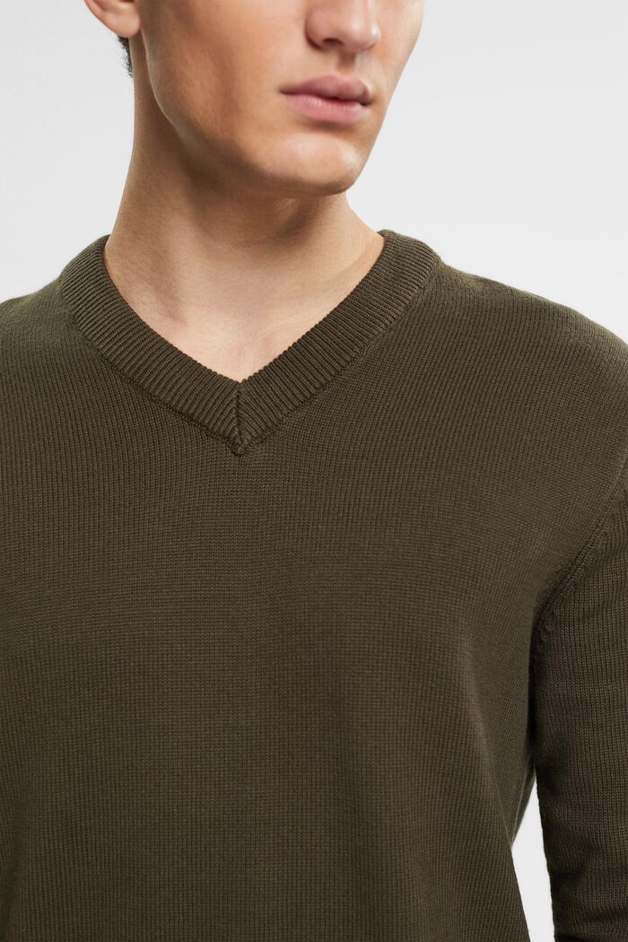 Pletený pulovr se špičatým výstřihem, DARK KHAKI, detail image number 2