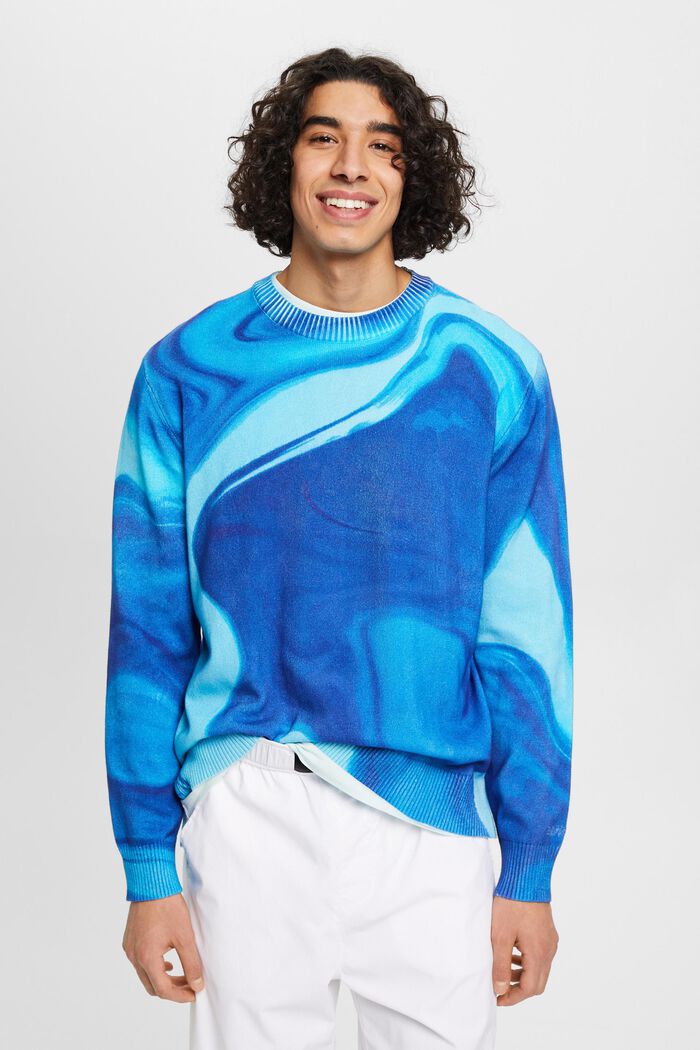 Tkaný bavlněný pulovr se vzorem po celé ploše, BLUE, detail image number 0