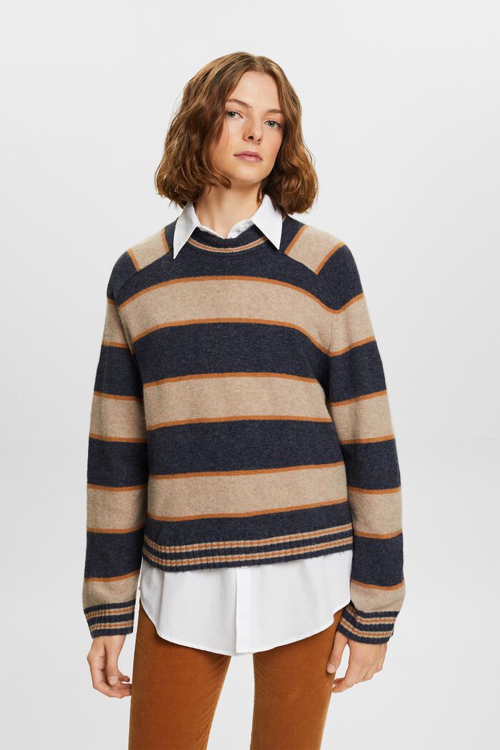 Pruhovaný pulovr ze směsi s vlnou, NAVY, detail image number 0