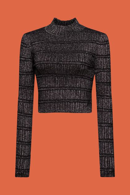 Zkrácený pulovr s přízí lamé a nízkým rolákem