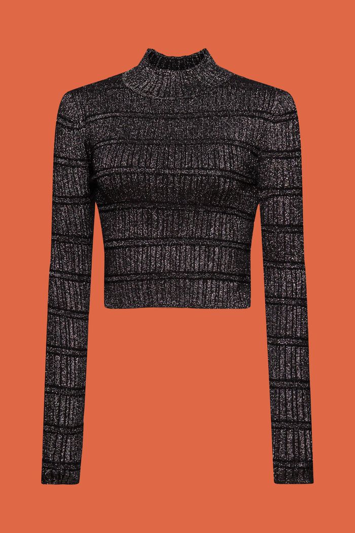 Zkrácený pulovr s přízí lamé a nízkým rolákem, BLACK, detail image number 6