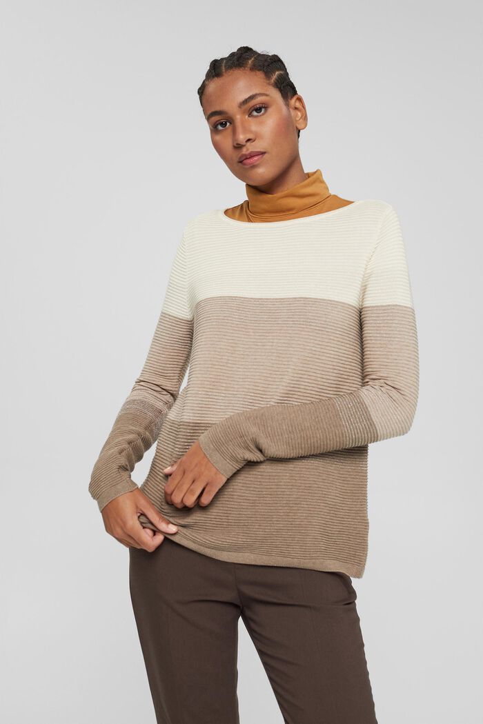 Žebrový pulovr s proužky a třpytkami, LIGHT TAUPE, detail image number 0