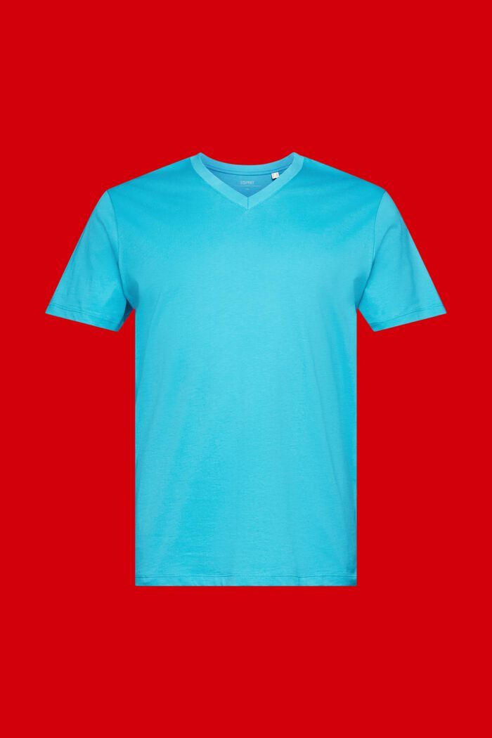 Bavlněné tričko Slim Fit se špičatým výstřihem, AQUA GREEN, detail image number 5