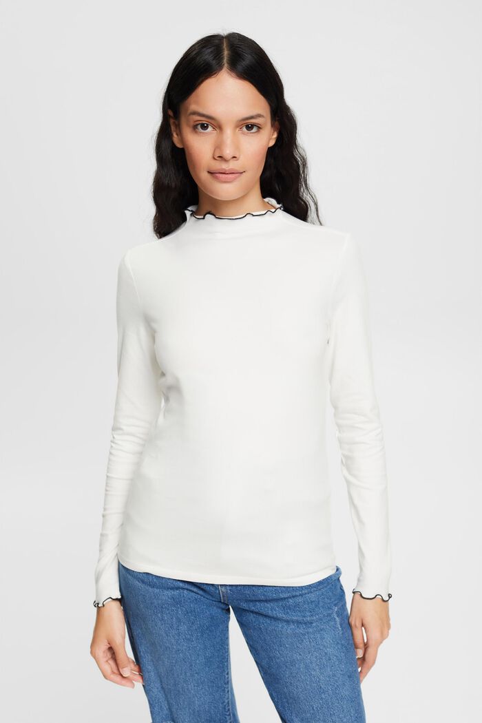 Tričko s dlouhým rukávem z bavlny se strečem, OFF WHITE, overview