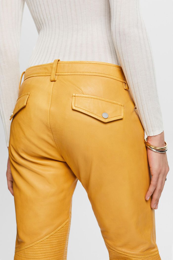 Rovné kožené kalhoty, středně vysoký pas, BEIGE, detail image number 3