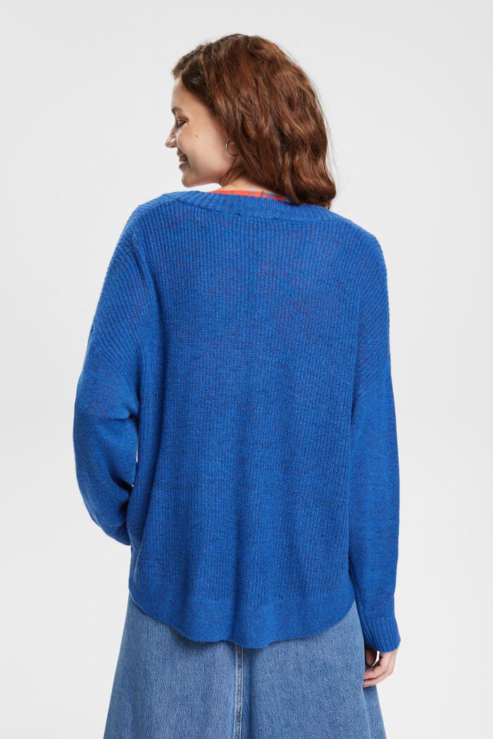 Vlněná směs: pulovr se špičatým výstřihem, BLUE, detail image number 3