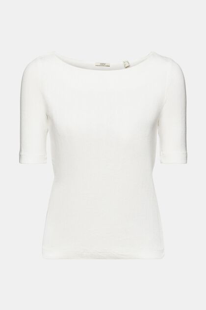 Žebrové tričko s dírkovaným vzorem, OFF WHITE, overview
