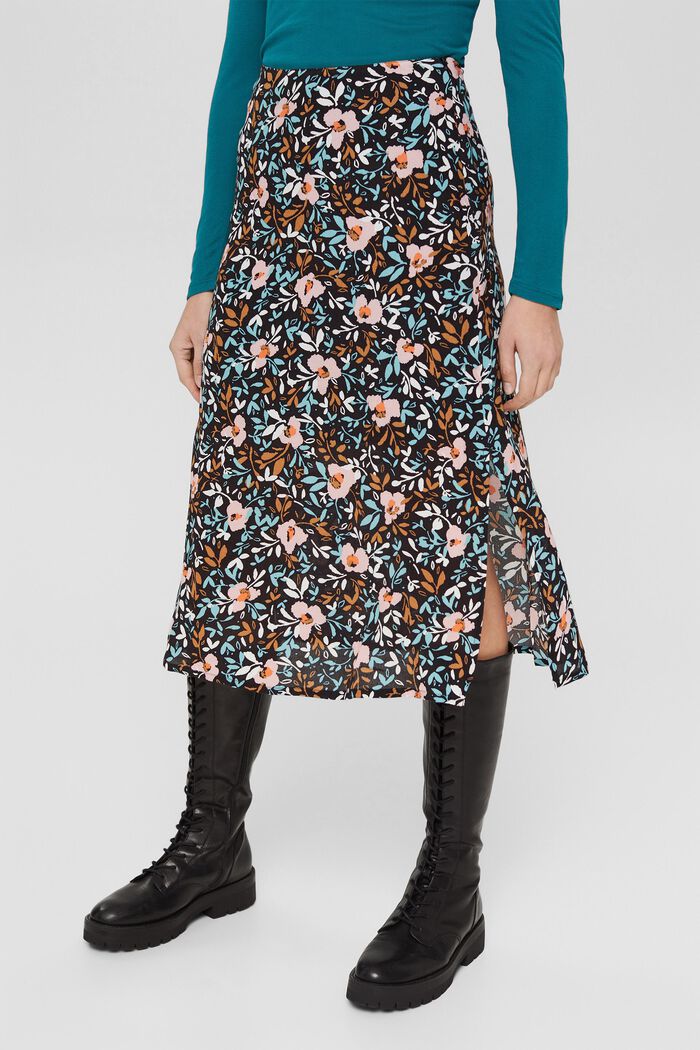 Midi sukně se vzorem, LENZING™ ECOVERO™, BLACK COLORWAY, detail image number 0
