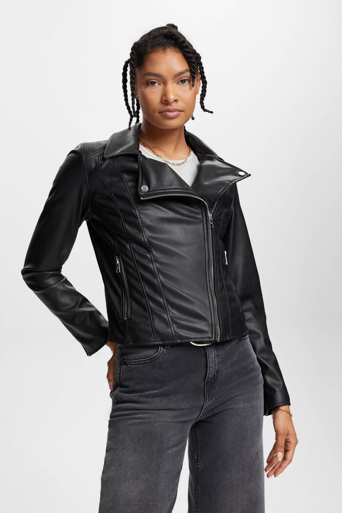 Motorkářská bunda z imitace kůže, Slim Fit, BLACK, detail image number 0