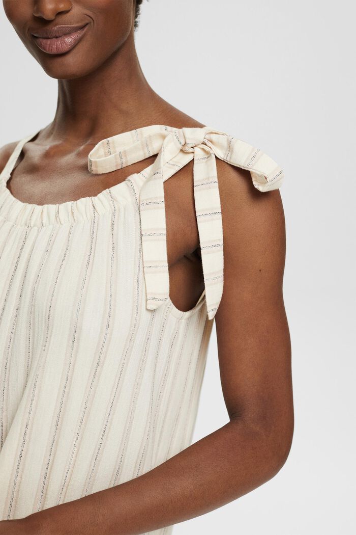 Midi šaty s tkanými proužky, ze směsi s bavlnou, OFF WHITE, detail image number 2