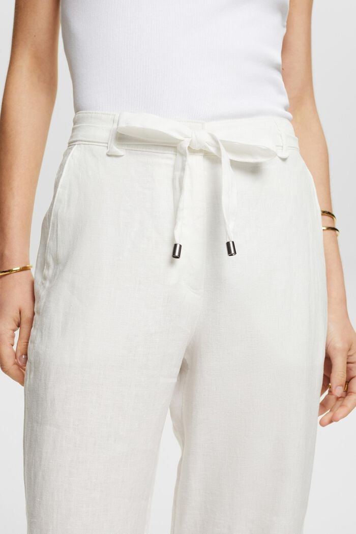 Lněné kalhoty se širokými nohavicemi a opaskem, OFF WHITE, detail image number 3