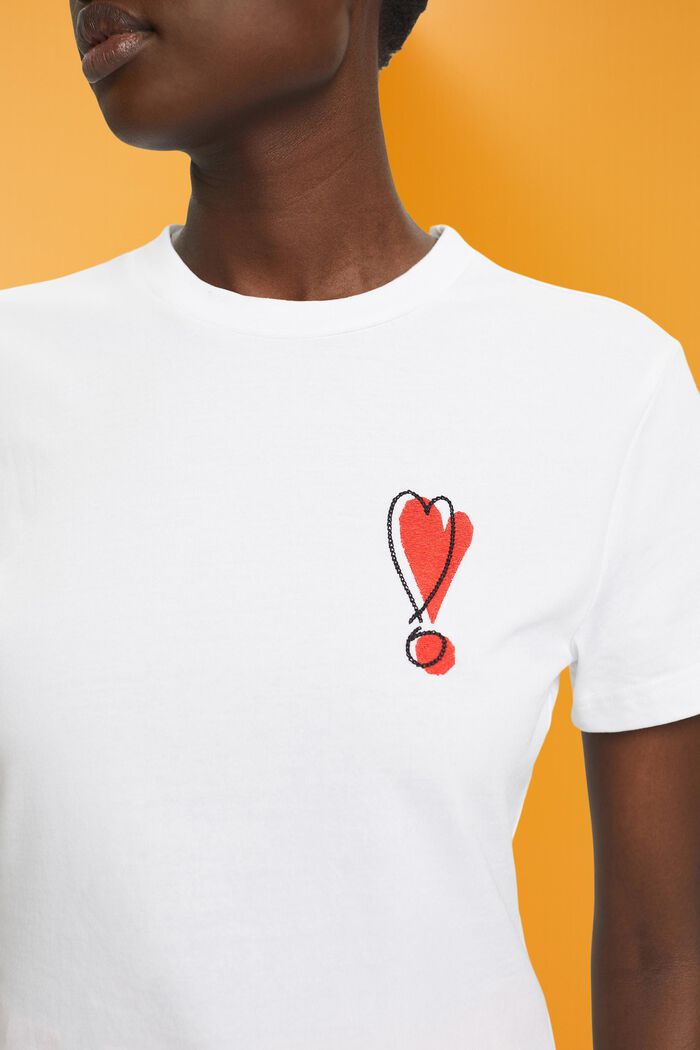 Bavlněné tričko s vyšitým motivem srdce, WHITE, detail image number 2