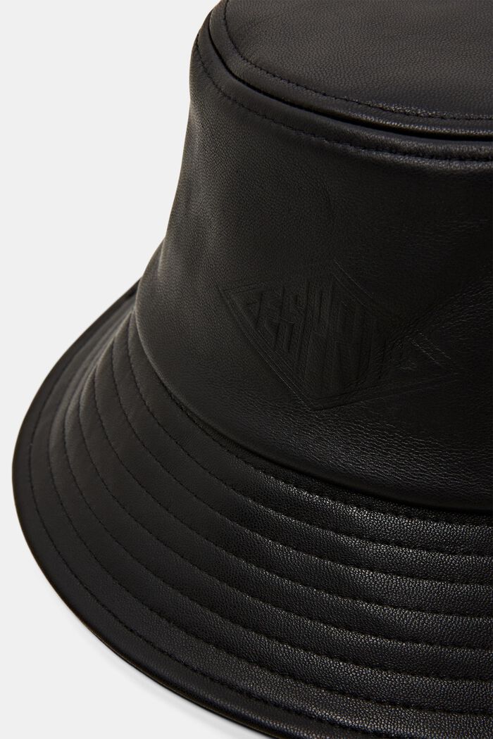 Kožený klobouček typu bucket s logem, BLACK, detail image number 1