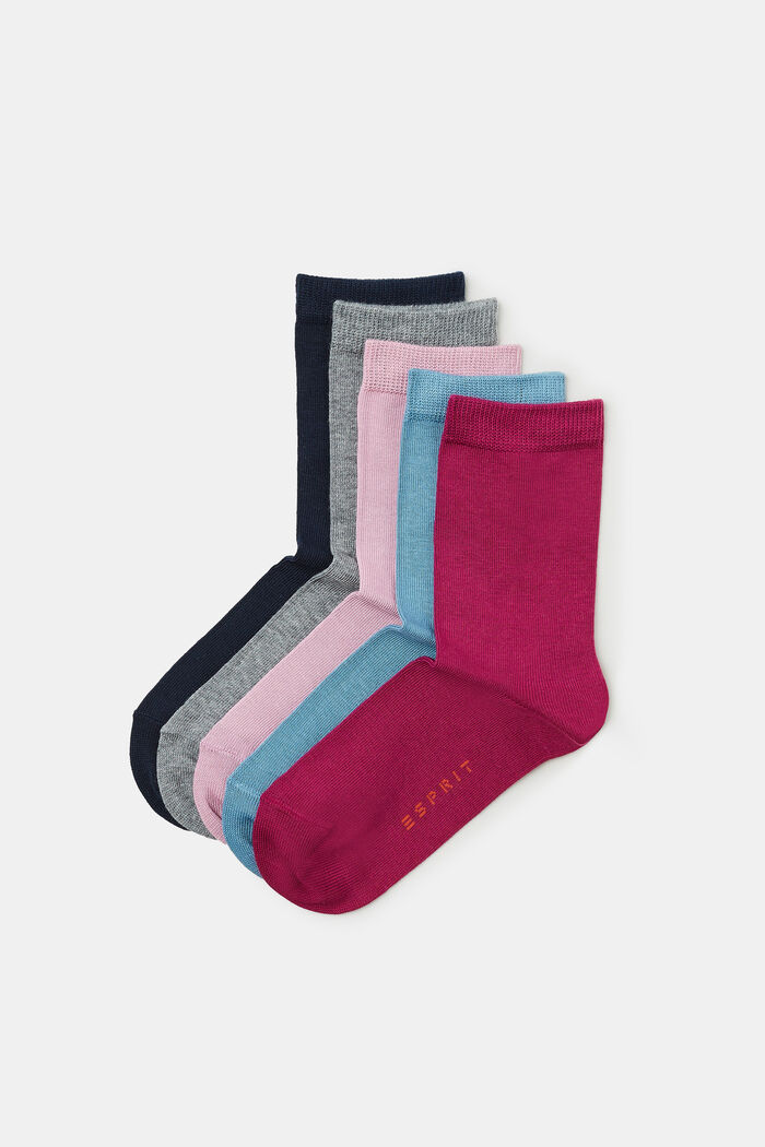 Jednobarevné ponožky, 5 párů v balení, PINK/BLUE COLORWAY, detail image number 0