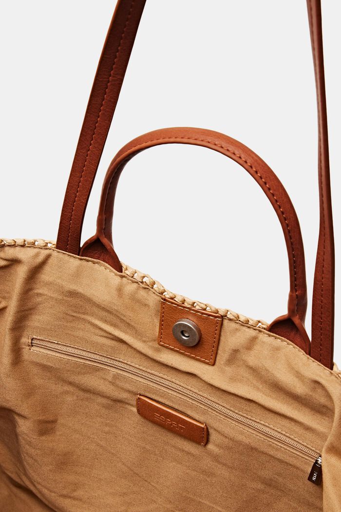 Velká slaměná háčkovaná kabelka tote, CAMEL, detail image number 3
