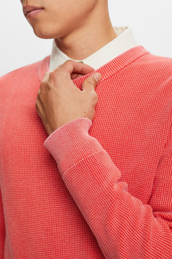 Basic pulovr s kulatým výstřihem, 100 % bavlna, CORAL RED, detail image number 1