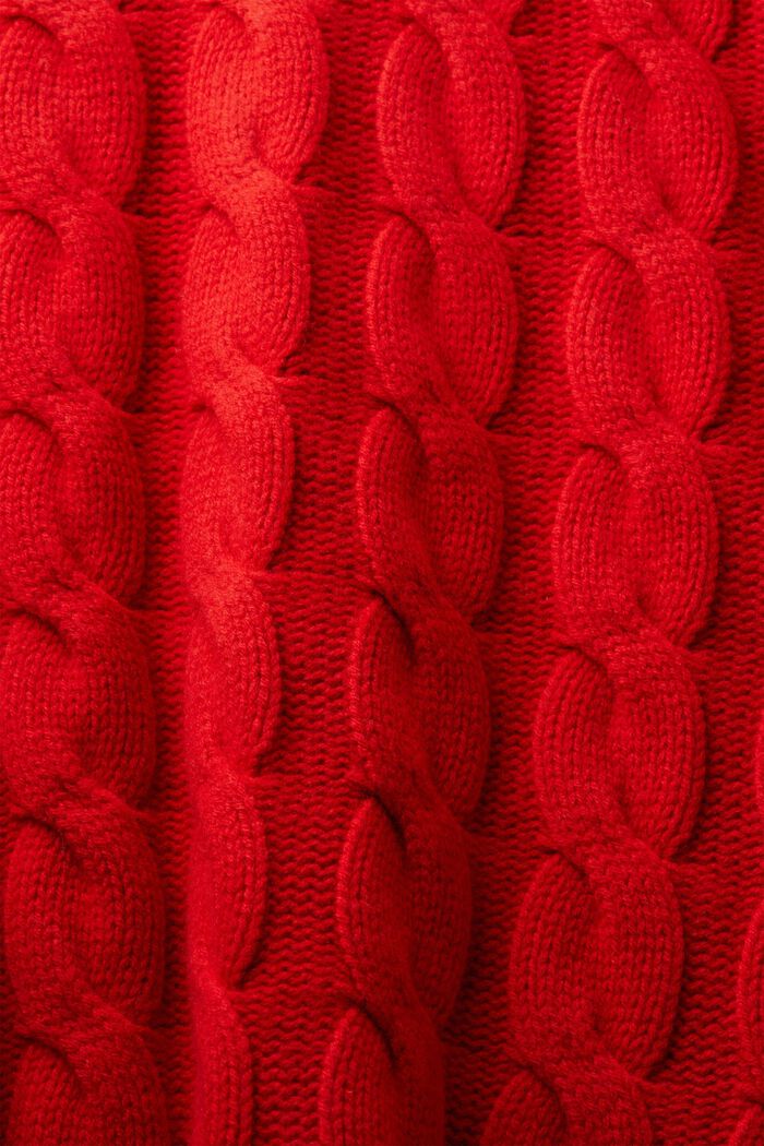 Vlněný pulovr z copánkové pleteniny, DARK RED, detail image number 6