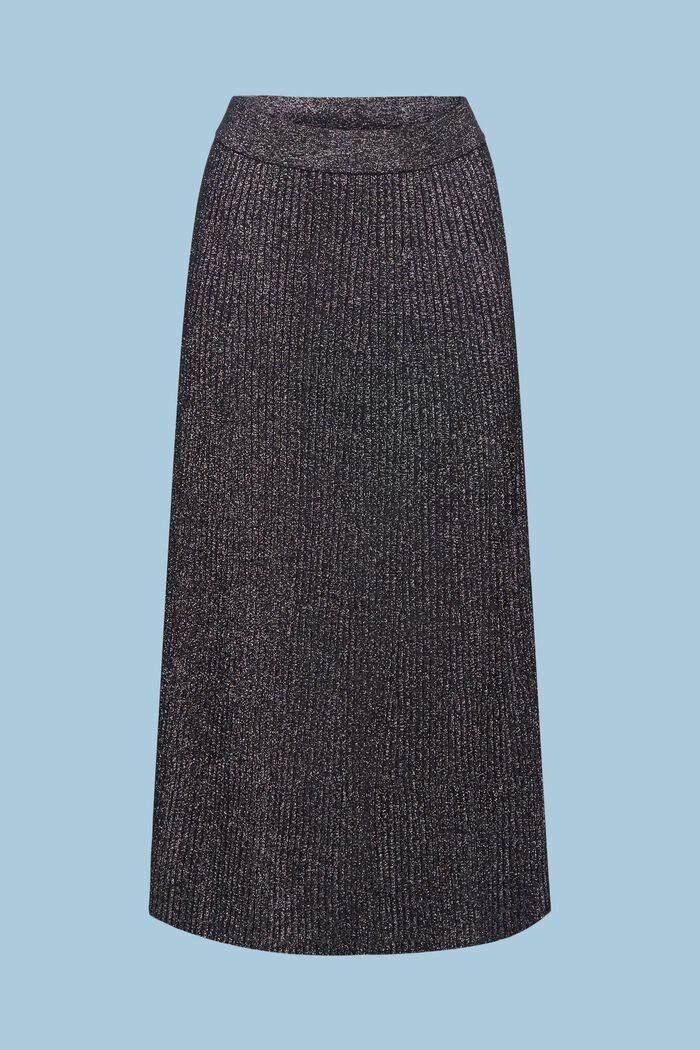 Midi sukně z žebrové pleteniny z příze lamé, BLACK, detail image number 6