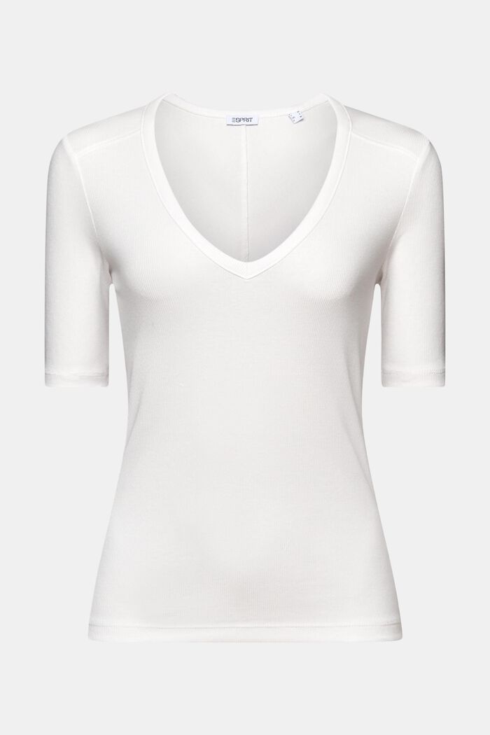 Žebrové tričko se špičatým výstřihem, OFF WHITE, detail image number 6