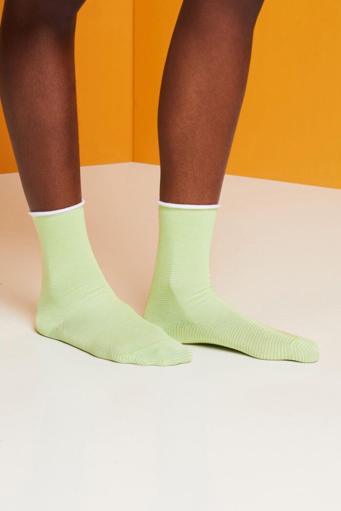 Pruhované ponožky se srolovaným lemem, bio bavlna, LIGHT GREEN/BLUE, detail image number 1