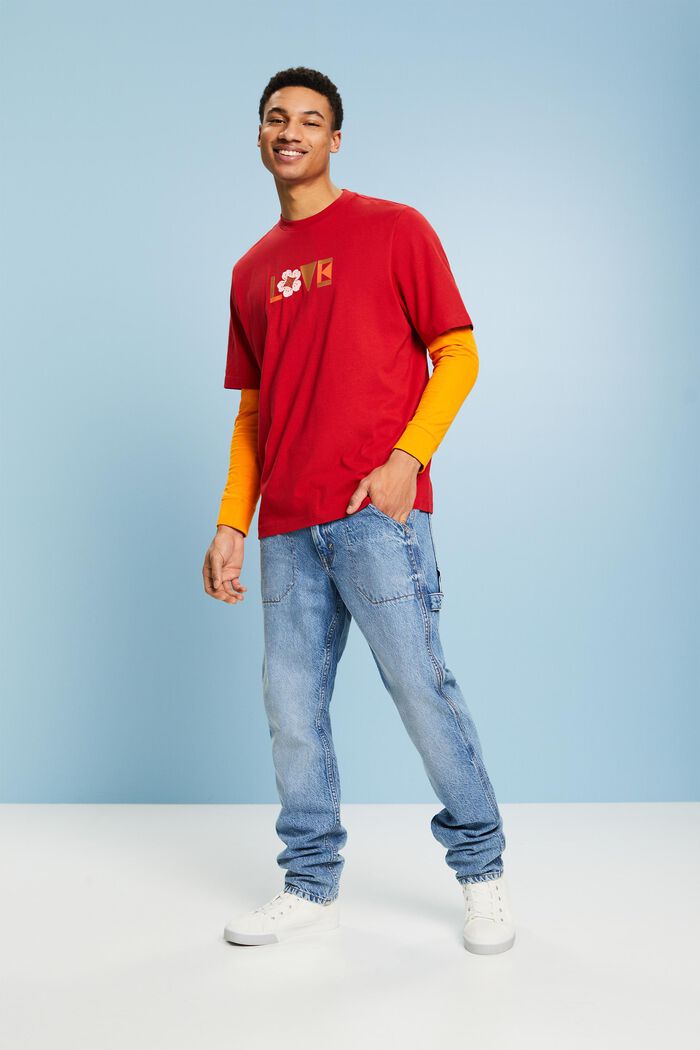 Unisex potištěné tričko z pima bavlny, DARK RED, detail image number 1